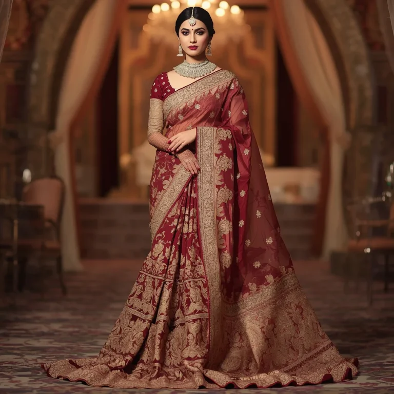 An Exquisite Wedding Saree with Traditional Motifs and Luxurious Fabrics | stylish prompt for girls