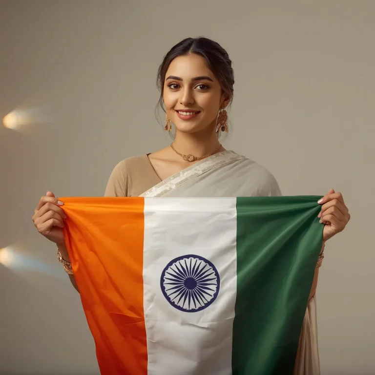 Beautiful Young Woman Holding Tricolor Flag In Studio Setting | happy independence day ai photo
