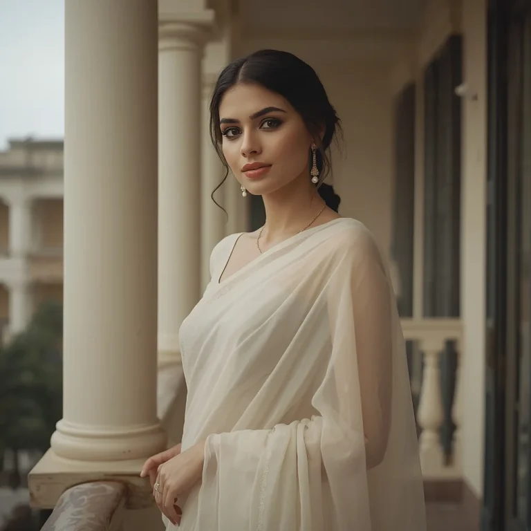 Colonial Balcony Saree View | saree instagram ai prompt