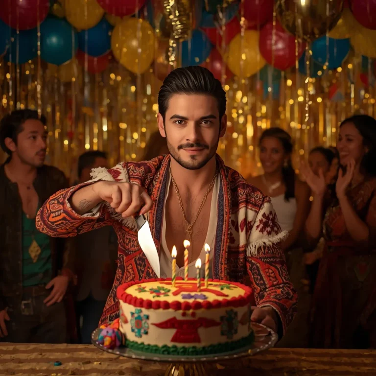 Cutting the Festive Inca Cake | birthday cake ai prompt