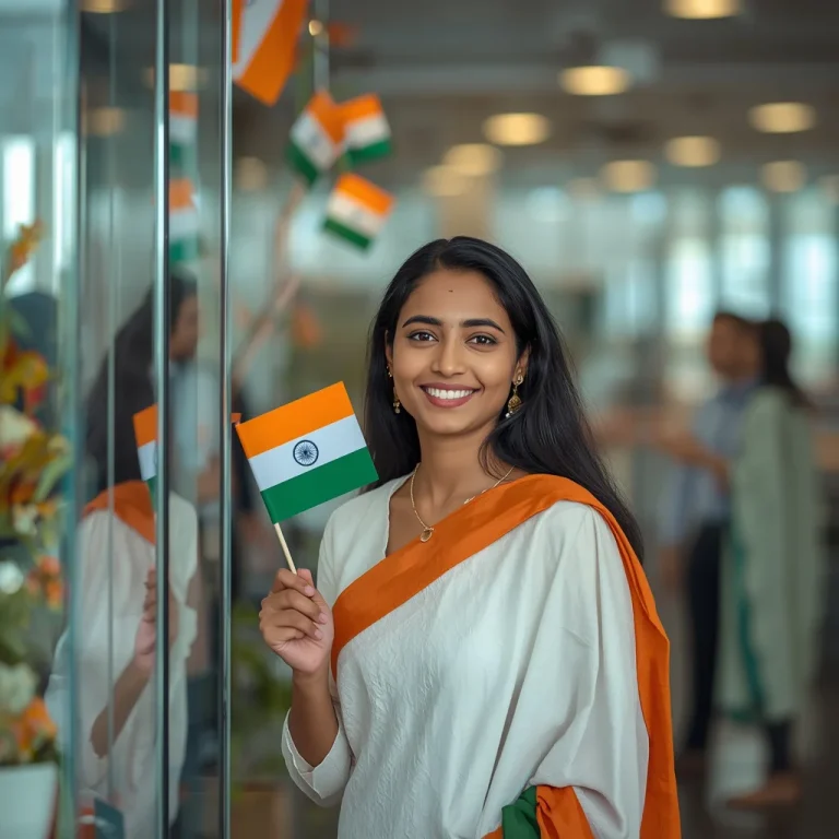 Office colleagues holding Indian flags on Independence Day | tiranga ai prompt