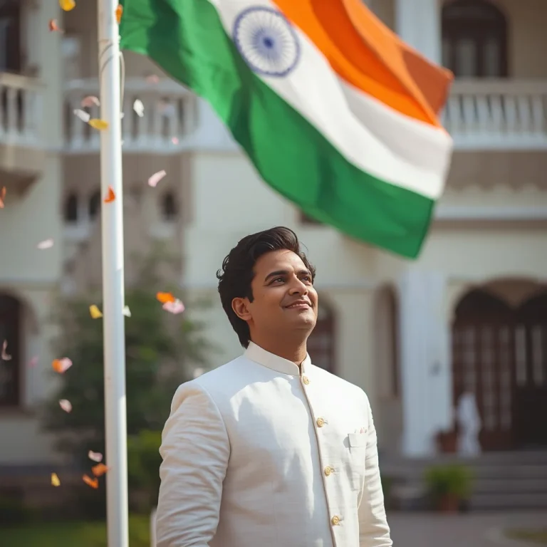 Proud Indian Man Hoisting National Flag In Society | trending 15 august prompt instagram