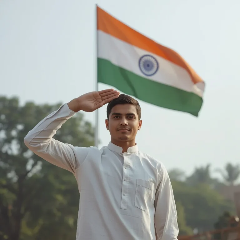 Proud Indian man saluting national flag with respect | desh bhakti ai prompt
