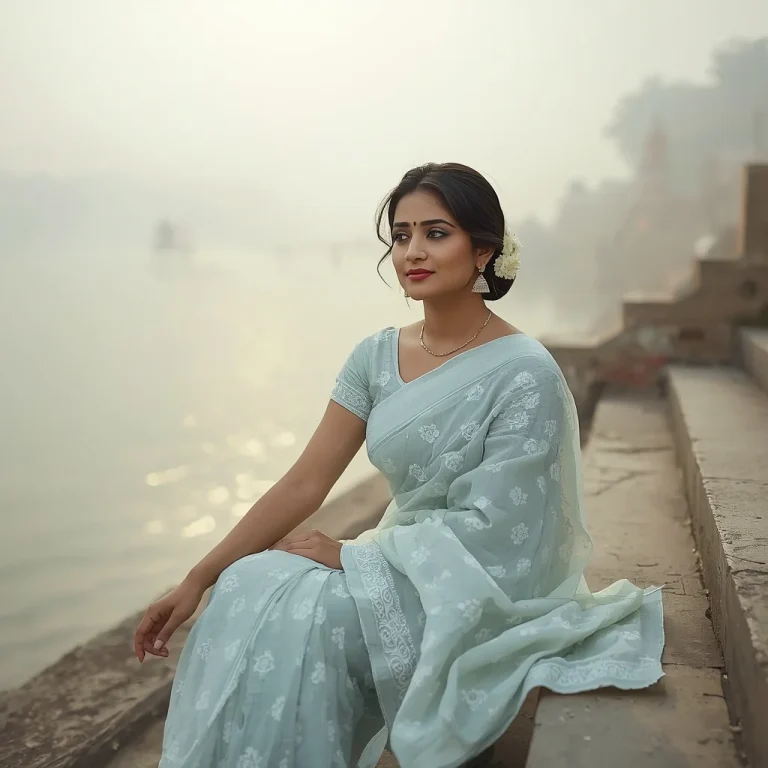 River Ghats Saree Serenity | new instagram trend prompt for girl aesthetic