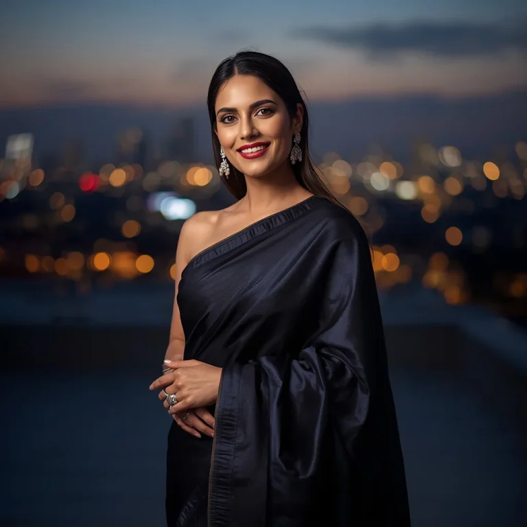 Rooftop Cityscape Saree Dusk | Gemini traditional saree Prompt