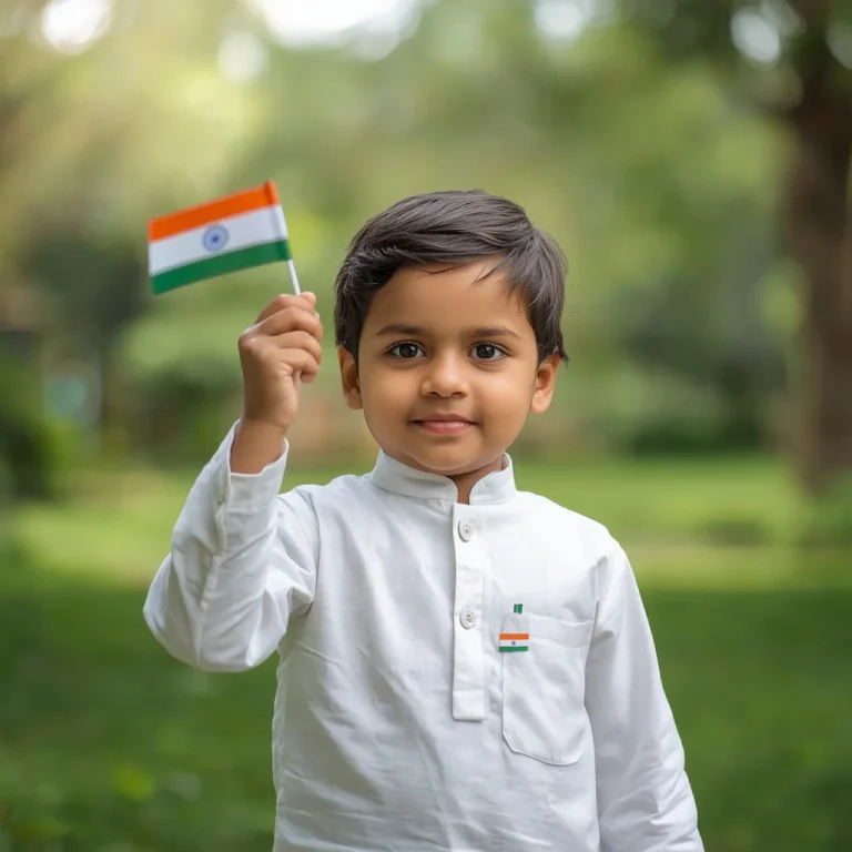 Young Indian Child Celebrating Independence Day In Park | 15 august ai prompt