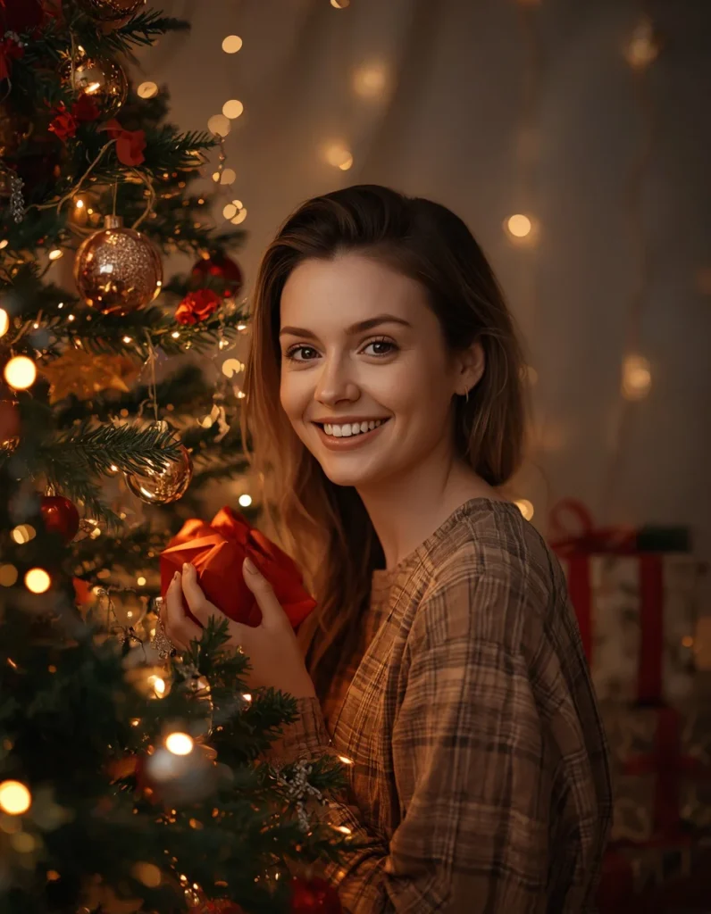 Celebrating Beside Christmas Tree