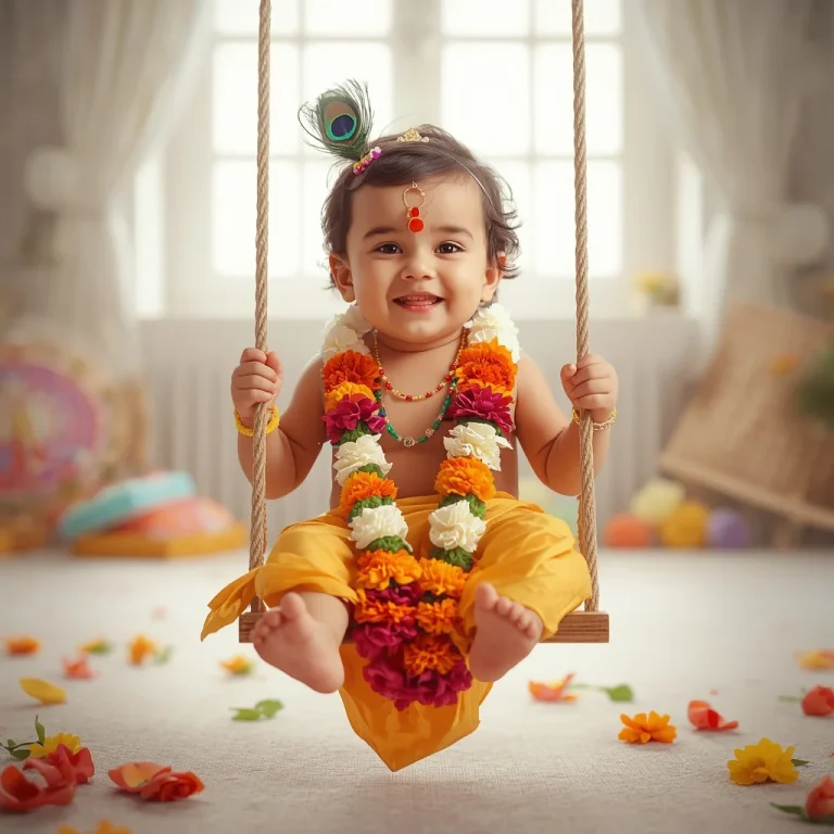 Child on Krishna's Swing | janmashtami festival prompt for gemini
