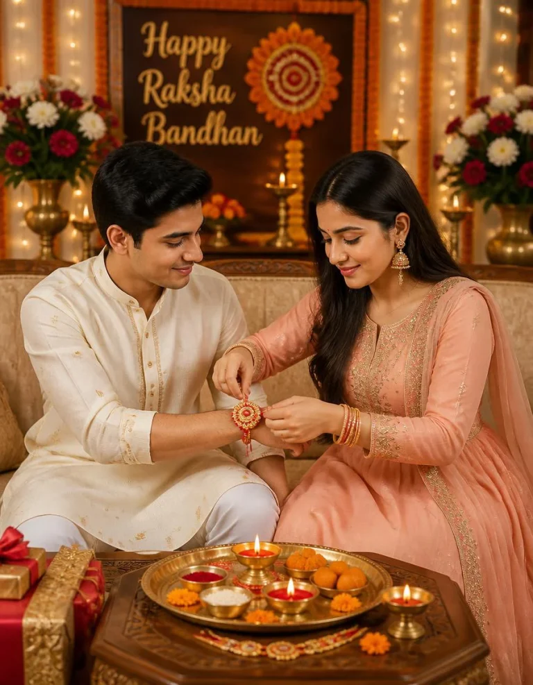 Elegant Sister Tying Rakhi to Brother