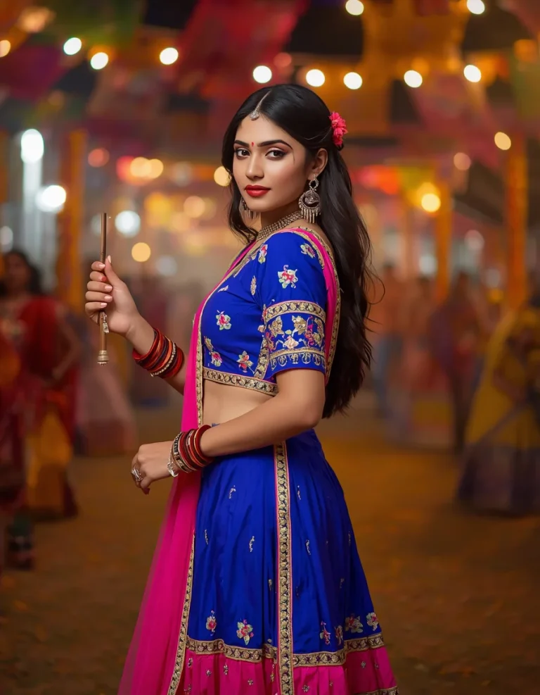 Festive Blue and Pink Dandiya Look