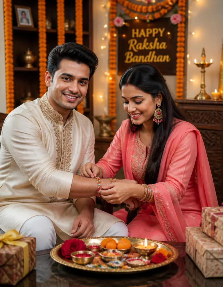 Festive Raksha Bandhan Family Home Portrait