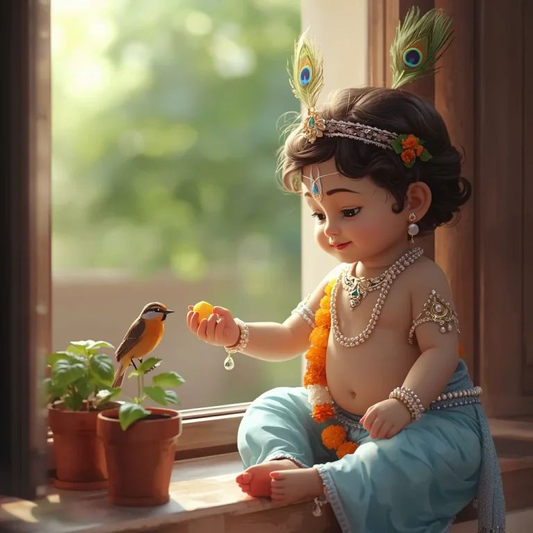 Krishna Offers Sweet to Bird | janmashtami ai prompt