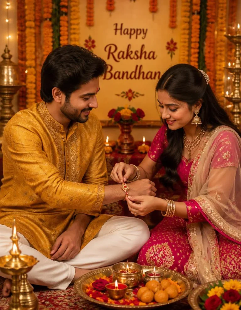 Rakhi Ceremony Beside Festive Diyas