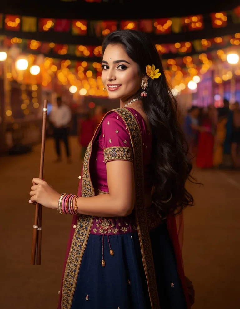 Side-Turned Dandiya Night Portrait