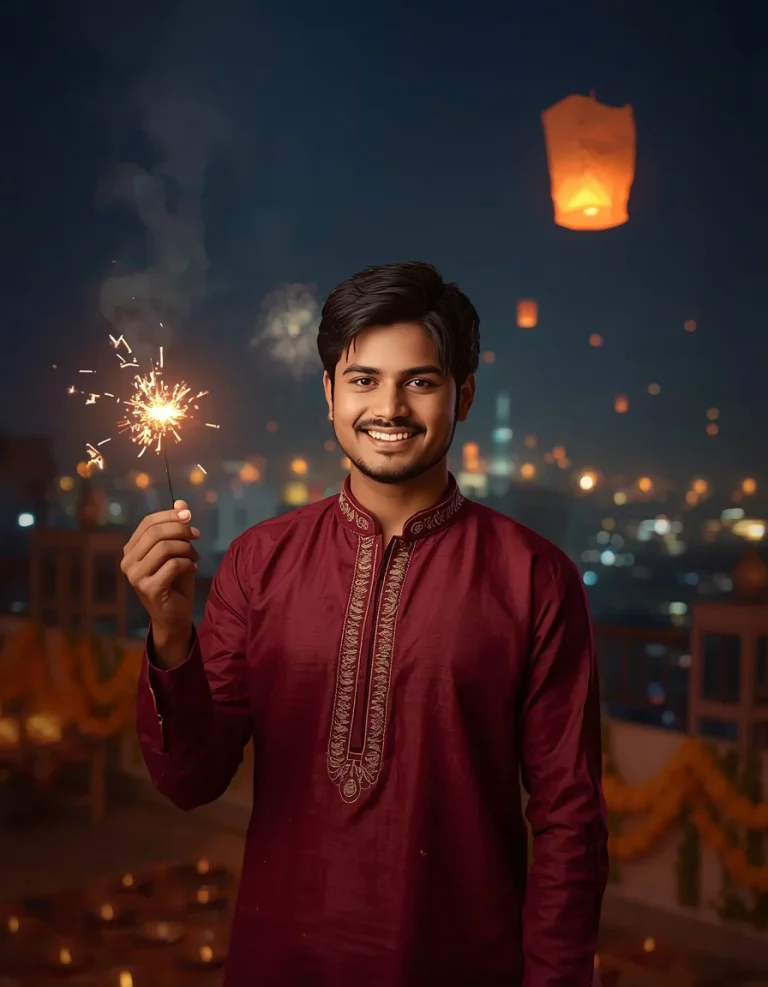 Sparkler and Lantern Rooftop Portrait